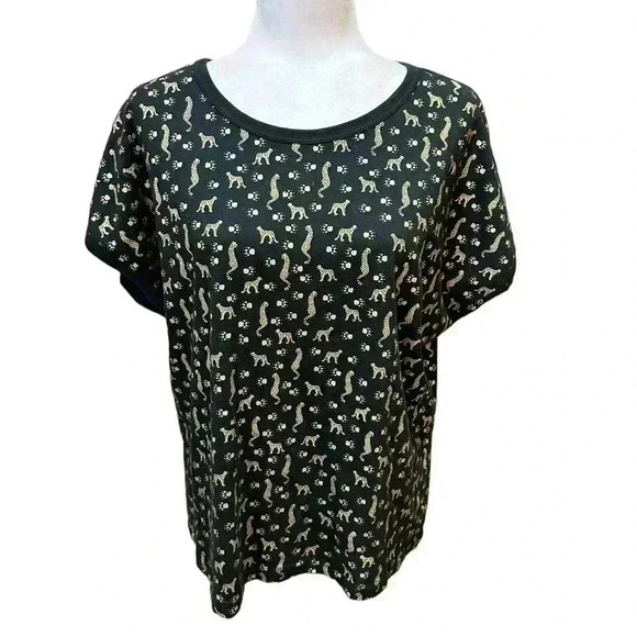Leopard Cheetah Paw Print Blouse Black and Gold Size L - Picture 5 of 7